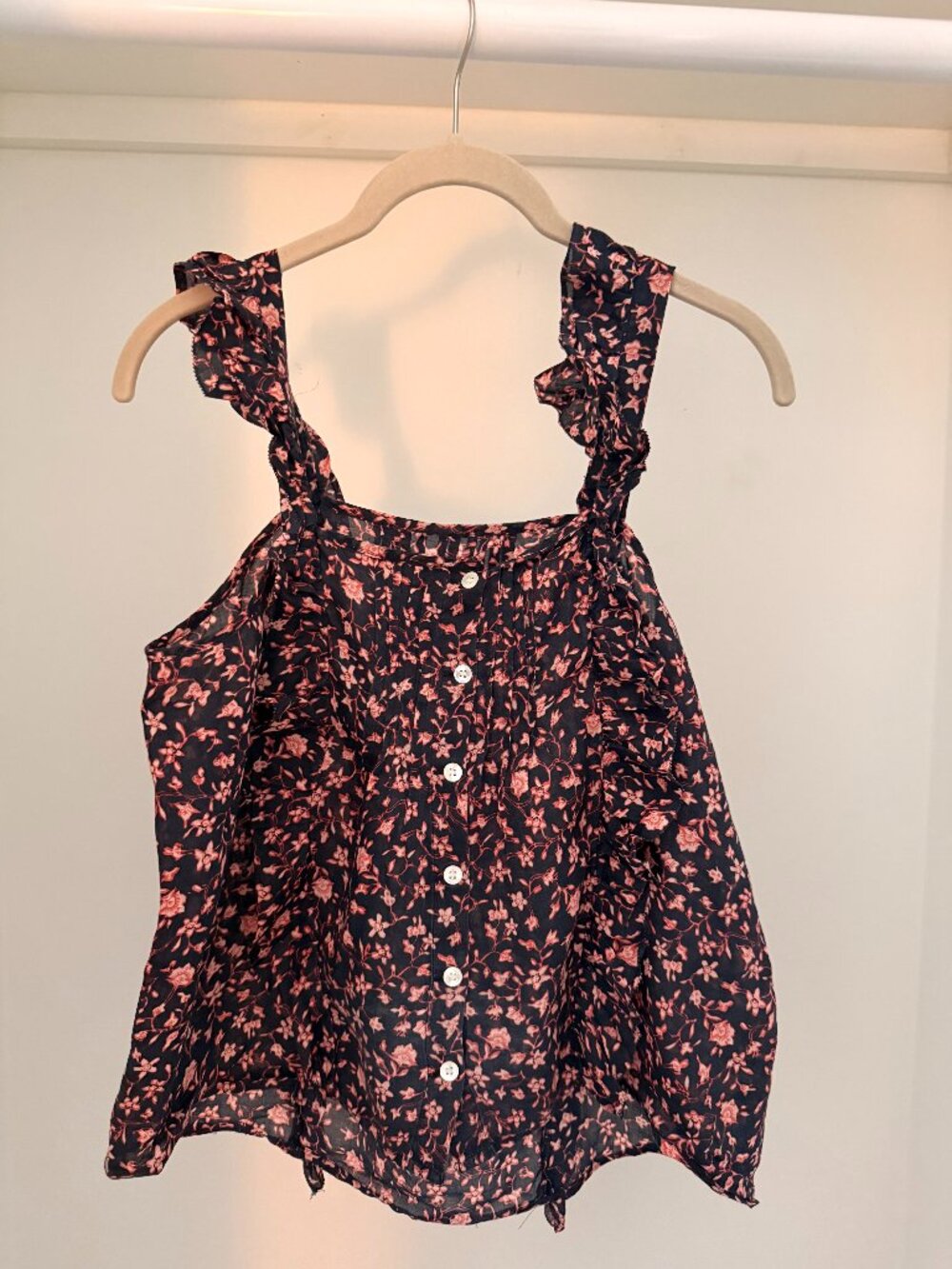 FRAME Cali Printed Ruffle Silk Top – Size Small